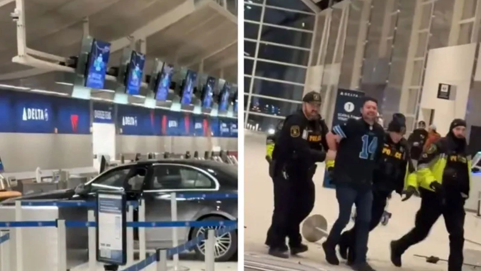 Il a percuté le terminal de l'aéroport avec sa voiture : Il a percuté les guichets et s'est arrêté