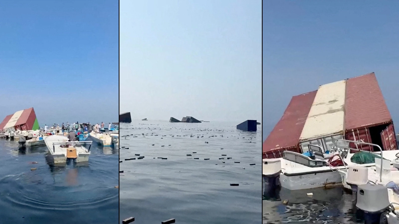 L'Iran a coulé le cargo, ils sont venus piller avec des bateaux